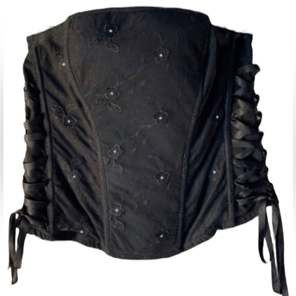 Cacique Mesh Floral Lace Up Corset Bustier in Black Size 22/24 - Picture 1 of 11